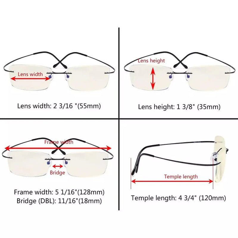 eyekeeper.com 4 Pack Titanium Rimless Blue Light Filter Reading Glasses UVR1509 Eyeglasses White Smoke 4 Pairs Mix / without magnification,4 Pairs Mix / +0.50,4 Pairs Mix / +0.75,4 Pairs Mix / +1.00,4 Pairs Mix / +1.25,4 Pairs Mix / +1.50,4 Pairs Mix / +2.25