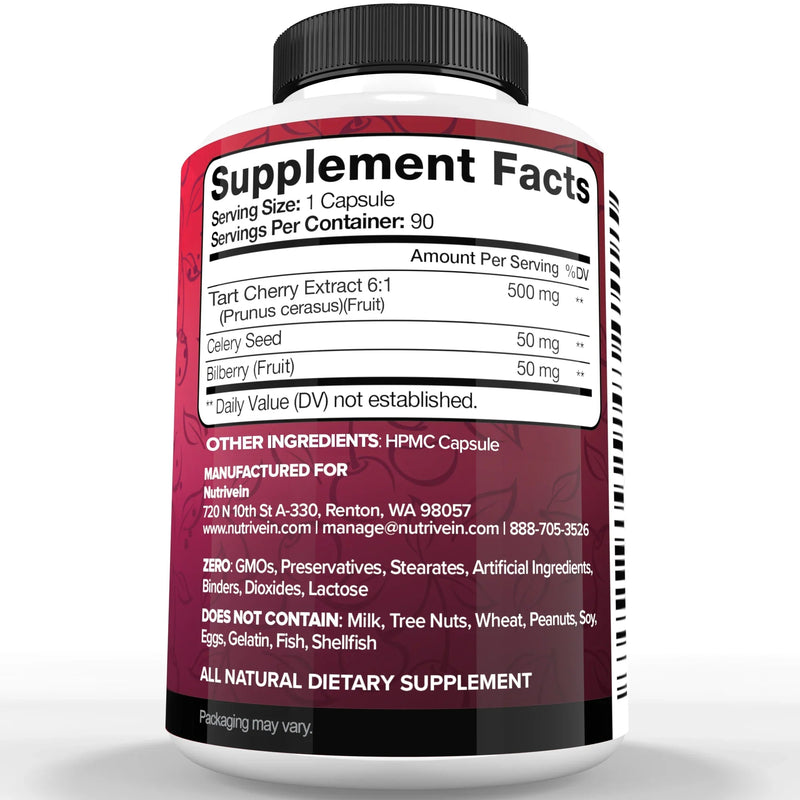 Nutrivein Nutrivein Premium Tart Cherry Capsules 3000mg - 90 Capsules VI-AGZV-6330 Gray