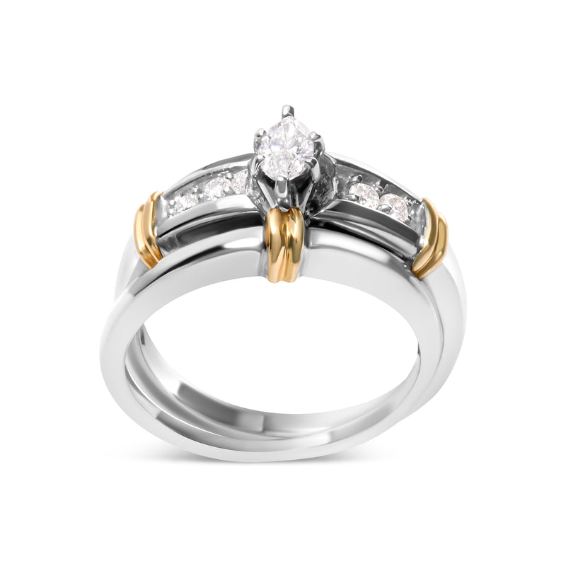 Bids.com 14K Yellow and White Gold 1/3 Cttw Marquise Diamond Cocktail Engagement Ring Set (H-I Color, SI1-SI2 Clarity) - Size 7 Rings White Smoke 7 / YellowWhite.Gold