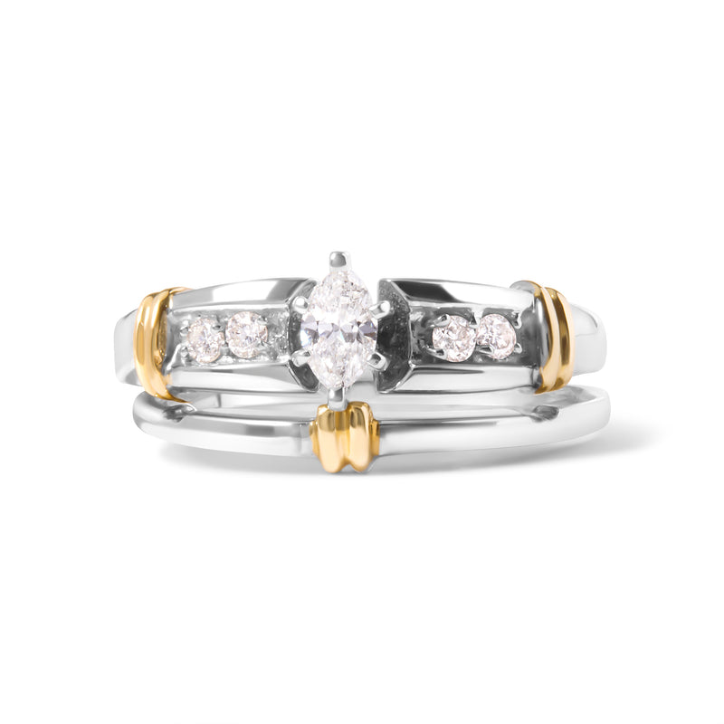 Bids.com 14K Yellow and White Gold 1/3 Cttw Marquise Diamond Cocktail Engagement Ring Set (H-I Color, SI1-SI2 Clarity) - Size 7 Rings White Smoke 7 / YellowWhite.Gold