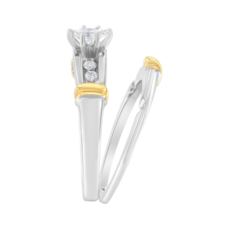 Bids.com 14K Yellow and White Gold 1/3 Cttw Marquise Diamond Cocktail Engagement Ring Set (H-I Color, SI1-SI2 Clarity) - Size 7 Rings White Smoke 7 / YellowWhite.Gold