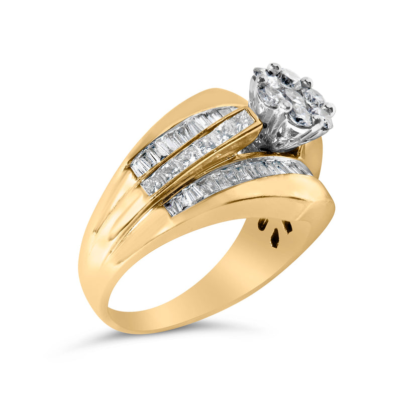 Bids.com 14K Yellow Gold 2-1/3 Cttw Diamond Cluster Channel Set Chevron Shaped Engagement Ring (H-I Color, SI1-SI2 Clarity) - Ring Size 7 Rings White Smoke 7 / Yellow.Gold,9 / Yellow.Gold,6 / Yellow.Gold,8 / Yellow.Gold,10 / Yellow.Gold,5.5 / Yellow.Gold,6.5 / Yellow.Gold,7.5 / Yellow.Gold,9.5 / Yellow.Gold,8.5 / Yellow.Gold
