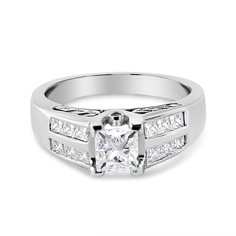 Bids.com 14K White Gold 1 1/4 Cttw Princess Cut Diamond Channel Set Engagement Ring (H-I Color, SI1-SI2 Clarity) - Ring Size 7 Rings Light Gray 7 / White.Gold