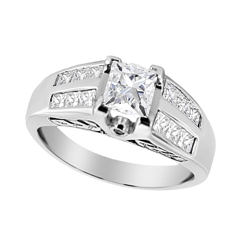 Bids.com 14K White Gold 1 1/4 Cttw Princess Cut Diamond Channel Set Engagement Ring (H-I Color, SI1-SI2 Clarity) - Ring Size 7 Rings White Smoke 7 / White.Gold