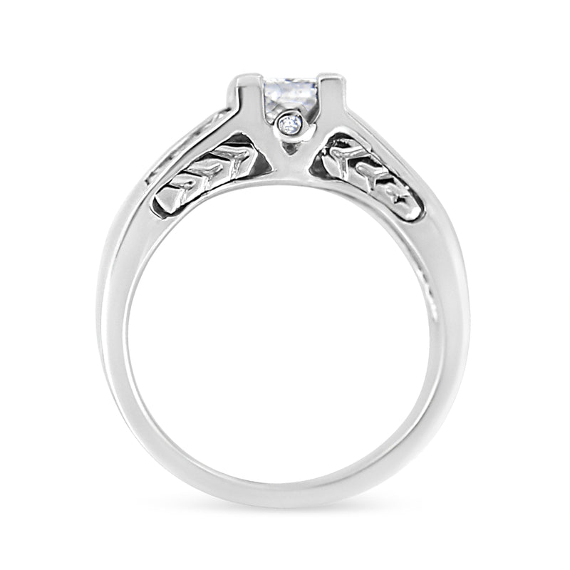 Bids.com 14K White Gold 1 1/4 Cttw Princess Cut Diamond Channel Set Engagement Ring (H-I Color, SI1-SI2 Clarity) - Ring Size 7 Rings White Smoke 7 / White.Gold