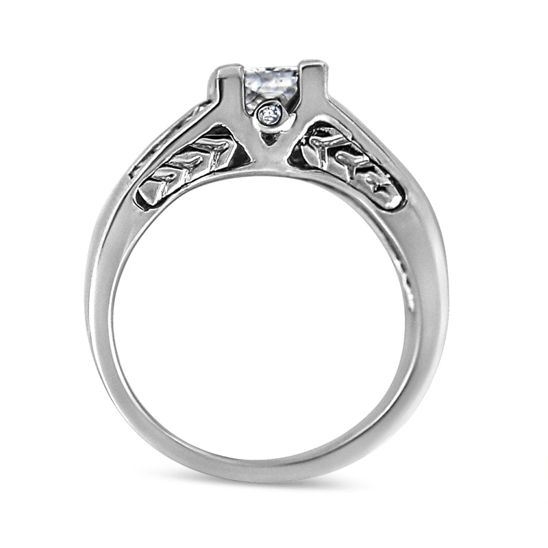 Bids.com 14K White Gold 1 1/4 Cttw Princess Cut Diamond Channel Set Engagement Ring (H-I Color, SI1-SI2 Clarity) - Ring Size 7 Rings White Smoke 7 / White.Gold