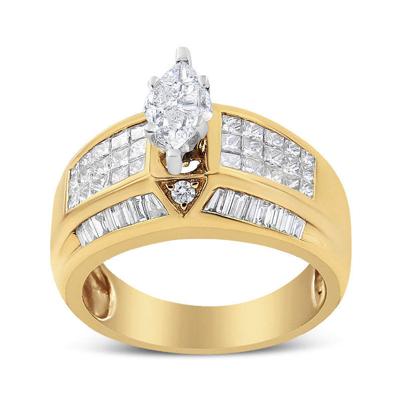 Bids.com 14K Yellow and White Gold 1 3/4 Cttw Round, Baguette, Princess and Pie-Cut Diamond Ring (H-I Color, SI1-SI2 Clarity) Rings White Smoke 7 / YellowWhite.Gold