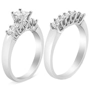 Bids.com 14K White Gold 1 1/2 Cttw 5 Stone Princess Diamond Engagement Wedding Ring Set (H-I Color, SI2-I1 Clarity) - Ring Size 7 Rings White Smoke 7 / White.Gold