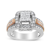 Bids.com 14K White and Rose Gold 1 1/8 Cttw Princess and Round-Cut Diamond Art Deco Style Triple Shank Halo Cocktail Ring (I-J Color, SI2-I1 Clarity) - Size 7 Rings White Smoke 7 / WhiteRose.Gold,4.5 / WhiteRose.Gold