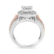 Bids.com 14K White and Rose Gold 1 1/8 Cttw Princess and Round-Cut Diamond Art Deco Style Triple Shank Halo Cocktail Ring (I-J Color, SI2-I1 Clarity) - Size 7 Rings White Smoke 7 / WhiteRose.Gold,4.5 / WhiteRose.Gold