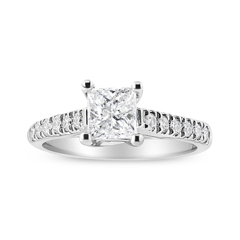 Bids.com 14K White Gold 1 1/5 Cttw 4-Prong Set Princess Diamond Classic Engagement Ring (I1-I2 Color, H-I Clarity) Ring Size 7 Rings White Smoke 5 / White.Gold,8 / White.Gold,6 / White.Gold,9 / White.Gold,7 / White.Gold