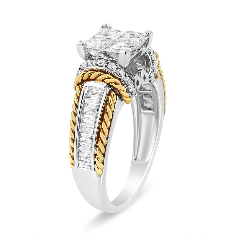Bids.com 14K White and Yellow Gold 1 1/2 Cttw Invisible Set Princess-Cut Diamond Quad Style Engagement Ring (H-I Color, SI2-I1 Clarity) - Ring Size 7 Rings White Smoke 7 / YellowWhite.Gold