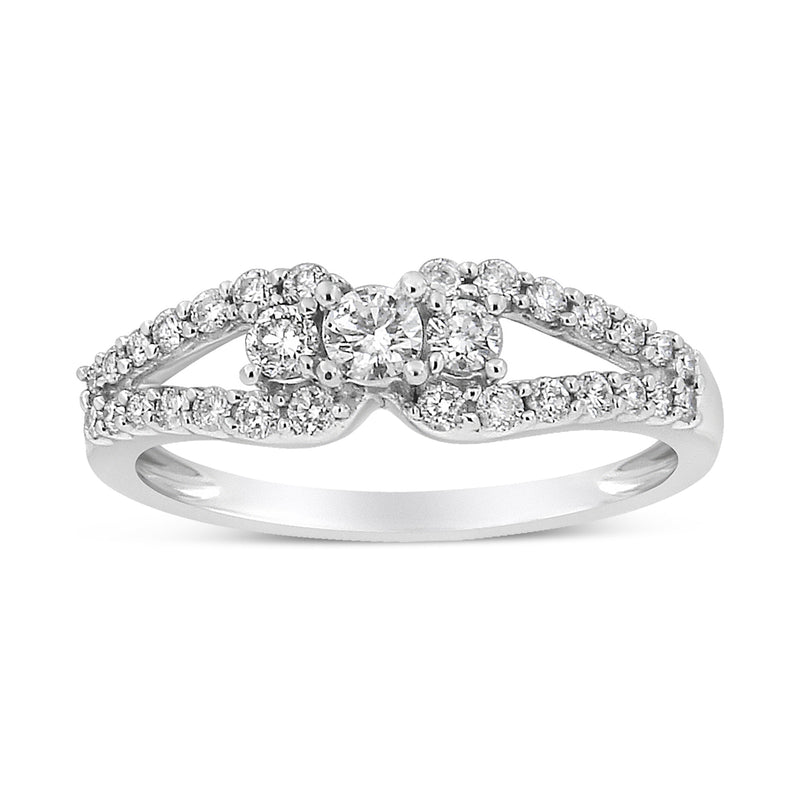 Bids.com 10K White Gold 1/2 Cttw Round Cut Diamond Three Stone Split Shank Band Ring (H-I Color, SI1-SI2 Clarity) - Size 6 Rings White Smoke 8 / White.Gold,7 / White.Gold,6 / White.Gold