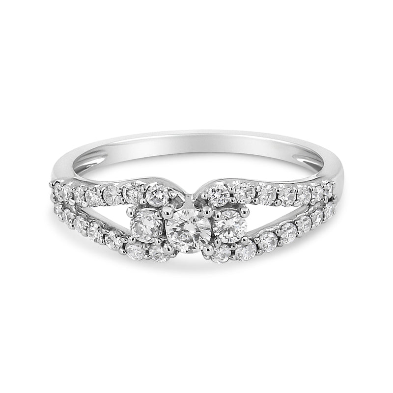 Bids.com 10K White Gold 1/2 Cttw Round Cut Diamond Three Stone Split Shank Band Ring (H-I Color, SI1-SI2 Clarity) - Size 6 Rings White Smoke 8 / White.Gold,7 / White.Gold,6 / White.Gold