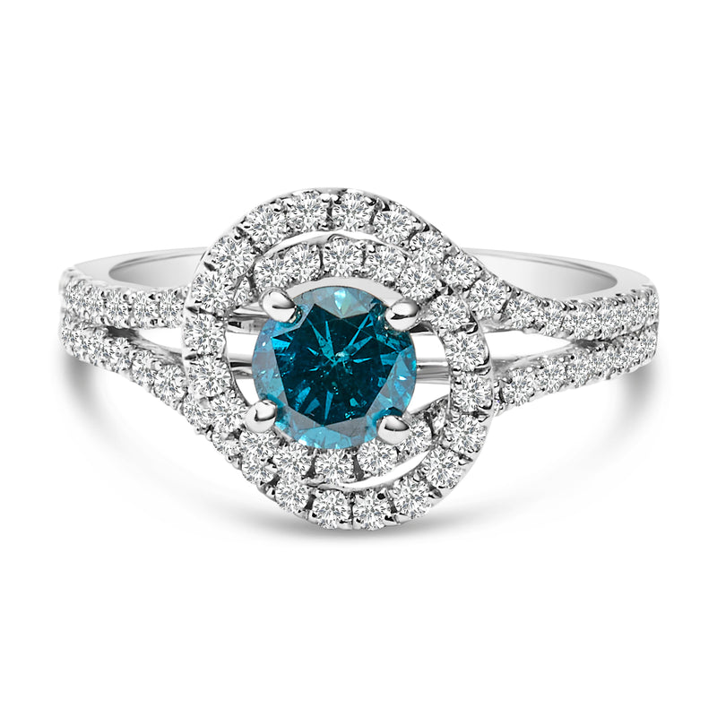 Bids.com 14K White Gold 1-1/3 Cttw White & Blue Diamond Interweaving Double Halo Cocktail Statement Ring (G-H and Fancy Blue Color, SI2-I1 Clarity) - Size 6 Rings White Smoke 8 / White.Gold,7.25 / White.Gold,6 / White.Gold,7 / White.Gold