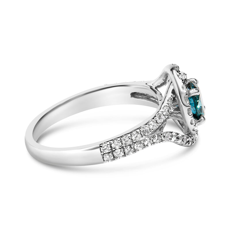 Bids.com 14K White Gold 1-1/3 Cttw White & Blue Diamond Interweaving Double Halo Cocktail Statement Ring (G-H and Fancy Blue Color, SI2-I1 Clarity) - Size 6 Rings White Smoke 8 / White.Gold,7.25 / White.Gold,6 / White.Gold,7 / White.Gold