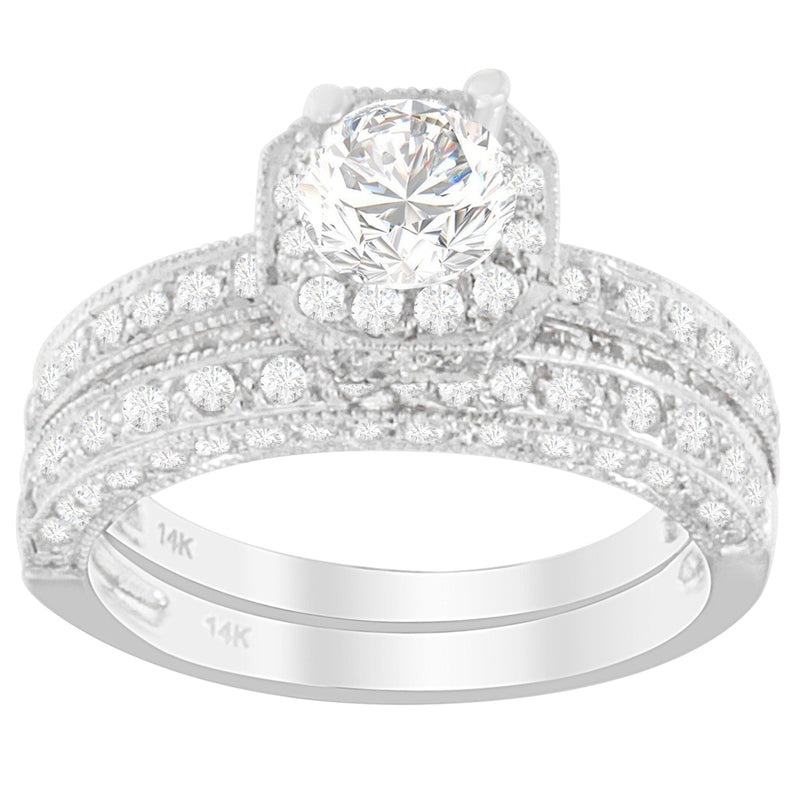 Bids.com 14K White Gold 1 ct. TDW Round Cut Diamond Ring (G-H, I1-I2) Rings White Smoke 6.75 / White.Gold