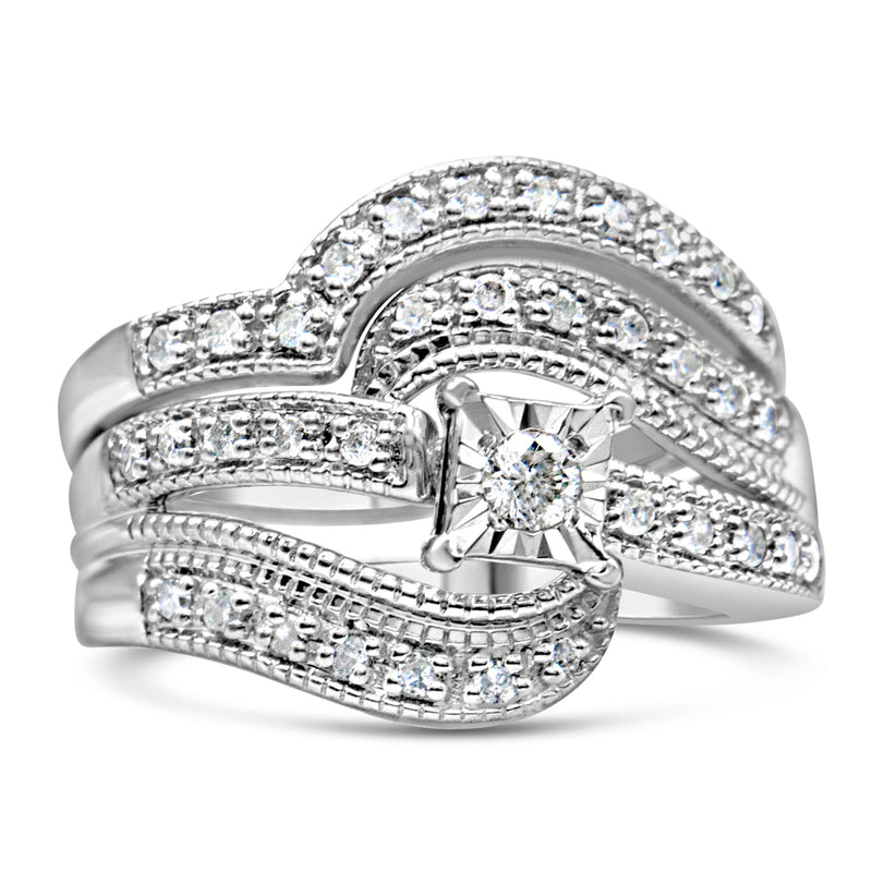 Bids.com .925 Sterling Silver 1/3 Cttw Round Diamond Crisscross Engagement Ring Bridal Set (H-I Color, I1-I2 Clarity ) - Size 7 Rings White Smoke 10 / White.Sterling Silver,11 / White.Sterling Silver,12 / White.Sterling Silver