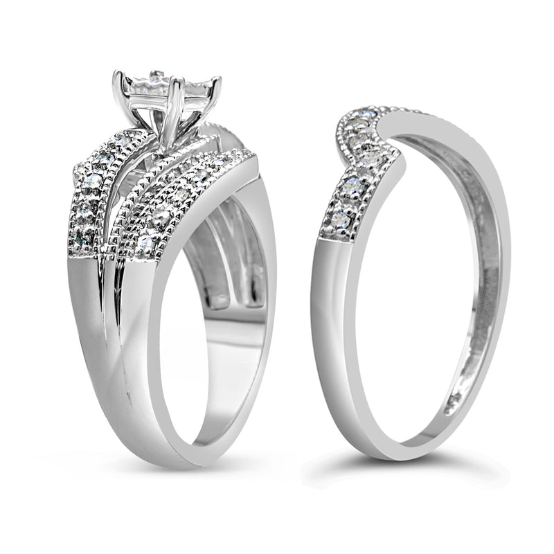 Bids.com .925 Sterling Silver 1/3 Cttw Round Diamond Crisscross Engagement Ring Bridal Set (H-I Color, I1-I2 Clarity ) - Size 7 Rings White Smoke 7 / Yellow.Sterling Silver,9 / Yellow.Sterling Silver,6 / Yellow.Sterling Silver,8 / Yellow.Sterling Silver,5 / Yellow.Sterling Silver,10 / Yellow.Sterling Silver,11 / Yellow.Sterling Silver,12 / Yellow.Sterling Silver,10 / White.Sterling Silver,11 / Whit