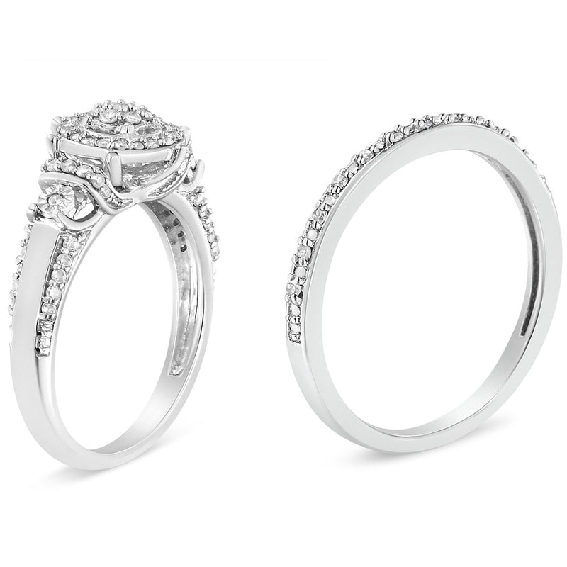 Bids.com .925 Sterling Silver 1/3 Cttw Diamond 7 Stone Cluster and Halo Engagement Ring and Wedding Band Set (I-J Color, I1-I2 Clarity) - Size 7 Rings White Smoke 9 / White.Sterling Silver,8 / White.Sterling Silver,6 / White.Sterling Silver,7 / White.Sterling Silver,5 / White.Sterling Silver,10 / White.Sterling Silver,11 / White.Sterling Silver,12 / White.Sterling Silver