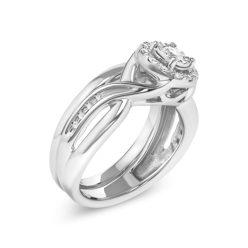 Bids.com .925 Sterling Silver 1/7 Cttw Diamond Halo Bypass Engagement Ring and Wedding Band Set (I-J Color, I3 Clarity)- Size 7 Rings White Smoke 7 / White.Sterling Silver,5 / White.Sterling Silver,6 / White.Sterling Silver,8 / White.Sterling Silver,9 / White.Sterling Silver,10 / White.Sterling Silver,11 / White.Sterling Silver,12 / White.Sterling Silver