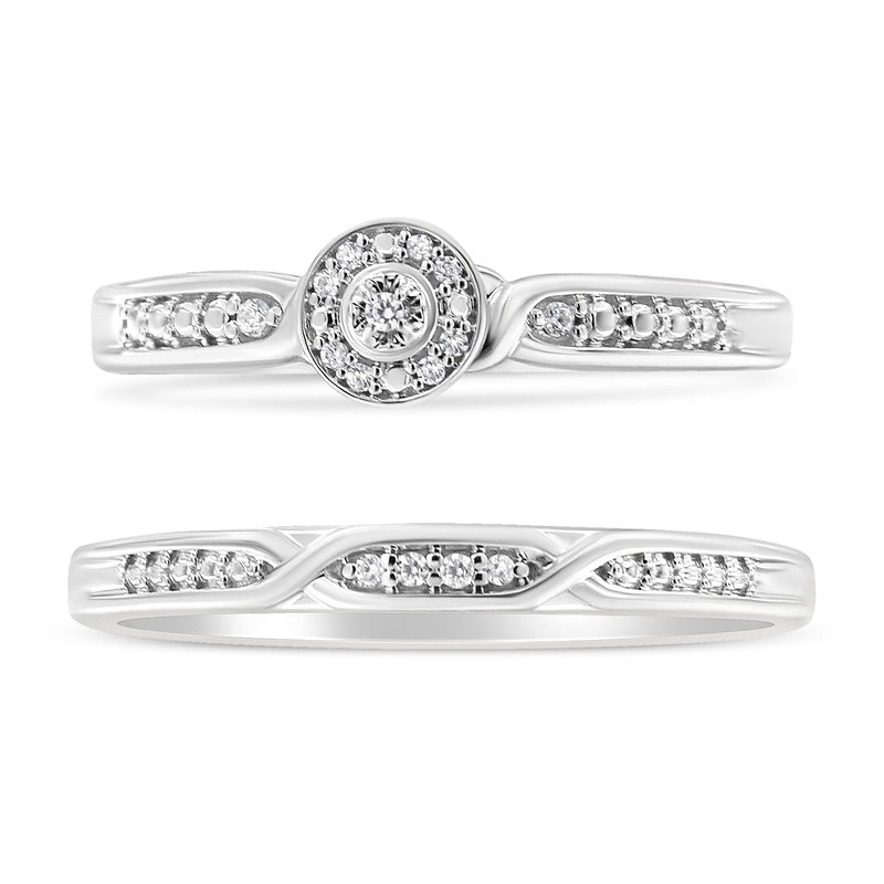 Bids.com .925 Sterling Silver Diamond Accent Frame Twist Shank Bridal Set Ring and Band (I-J Color, I3 Clarity) - Size 7 Rings White Smoke 7 / White.Sterling Silver,9 / White.Sterling Silver,6 / White.Sterling Silver,8 / White.Sterling Silver,5 / White.Sterling Silver,10 / White.Sterling Silver,11 / White.Sterling Silver,12 / White.Sterling Silver