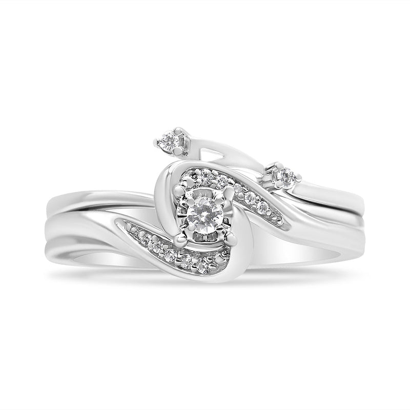 Bids.com .925 Sterling Silver 1/10 Cttw Diamond Swirl and Bypass Bridal Set Ring and Band (I-J Color, I3 Clarity) - Size 7 Rings White Smoke 7 / White.Sterling Silver,9 / White.Sterling Silver,6 / White.Sterling Silver,8 / White.Sterling Silver,5 / White.Sterling Silver,10 / White.Sterling Silver,11 / White.Sterling Silver,12 / White.Sterling Silver