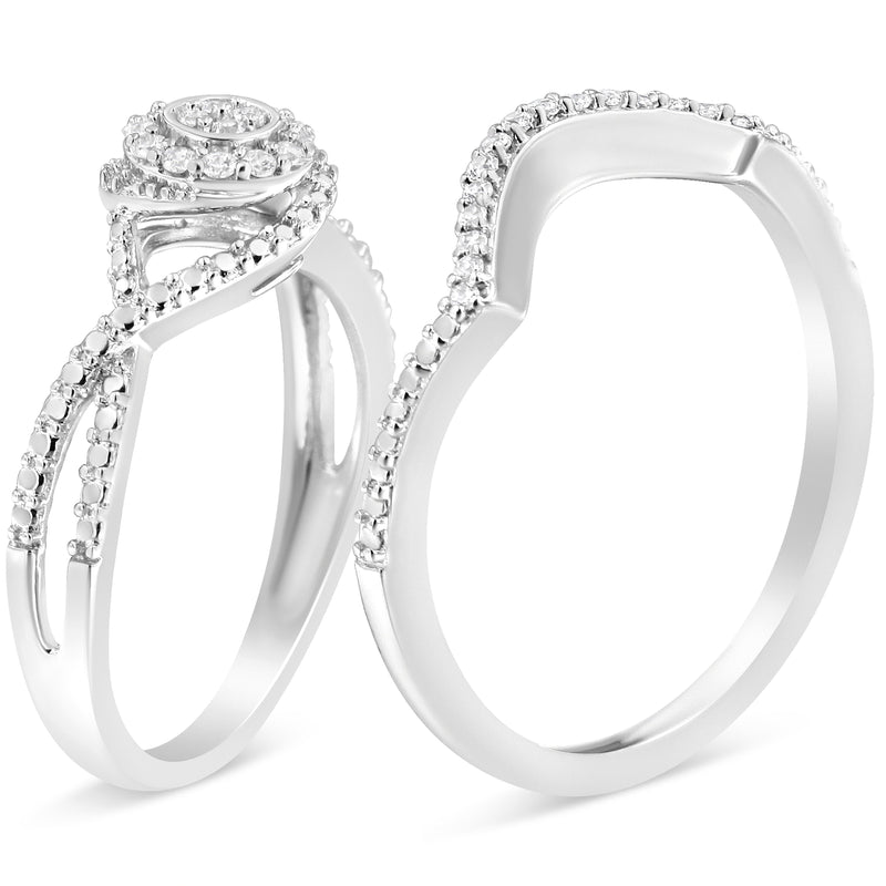 Bids.com .925 Sterling Silver 1/6 Cttw Diamond Composite Halo and Split Shank Bridal Set Ring and Band  (I-J Color, I3 Clarity) - Size 7 Rings White Smoke 7 / White.Sterling Silver,9 / White.Sterling Silver,6 / White.Sterling Silver,8 / White.Sterling Silver,5 / White.Sterling Silver,10 / White.Sterling Silver,11 / White.Sterling Silver,12 / White.Sterling Silver