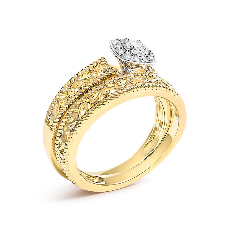 Bids.com 14K Yellow Gold Plated .925 Sterling Silver 1/5 Cttw Diamond Halo and Milgrain Finish Engagement Ring Bridal Set (I-J Color I3 Clarity) - Size 7 Rings White Smoke 9 / Yellow.Sterling Silver,6 / Yellow.Sterling Silver,8 / Yellow.Sterling Silver,5 / Yellow.Sterling Silver,10 / Yellow.Sterling Silver,11 / Yellow.Sterling Silver,12 / Yellow.Sterling Silver,7 / Yellow.Sterling Silver