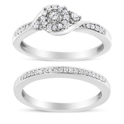 Bids.com .925 Sterling Silver 1/4 Cttw Diamond Halo and Swirl Engagement Ring and Wedding Band Set (I-J Color, I3 Clarity)- Ring Size 7 Rings White Smoke 7 / White.Sterling Silver,6 / White.Sterling Silver,8 / White.Sterling Silver,5 / White.Sterling Silver,9 / White.Sterling Silver