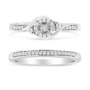 Bids.com .925 Sterling Silver 1/4 Cttw Diamond Halo and Swirl Engagement Ring and Wedding Band Set (I-J Color, I3 Clarity)- Ring Size 7 Rings White Smoke 7 / White.Sterling Silver,6 / White.Sterling Silver,8 / White.Sterling Silver,5 / White.Sterling Silver,9 / White.Sterling Silver