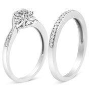 Bids.com .925 Sterling Silver 1/4 Cttw Diamond Halo and Swirl Engagement Ring and Wedding Band Set (I-J Color, I3 Clarity)- Ring Size 7 Rings White Smoke 7 / White.Sterling Silver,6 / White.Sterling Silver,8 / White.Sterling Silver,5 / White.Sterling Silver,9 / White.Sterling Silver