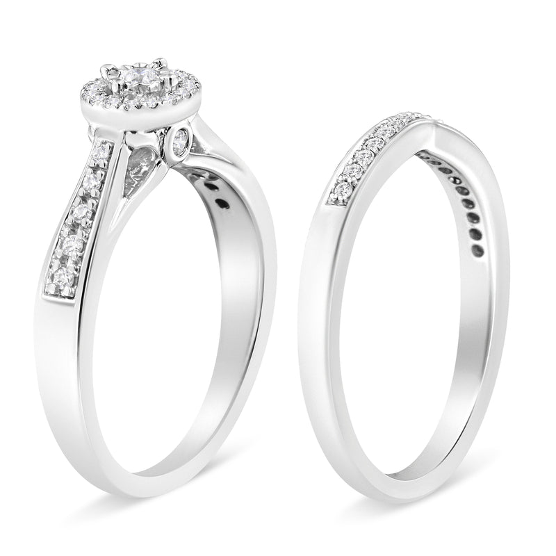 Bids.com .925 Sterling Silver 1/3 Cttw Diamond Halo and Pave Shank Engagement Ring Set (I-J Color, I3 Clarity) - Ring Size 7 Rings White Smoke 7 / White.Sterling Silver,6 / White.Sterling Silver,8 / White.Sterling Silver,9 / White.Sterling Silver,5 / White.Sterling Silver,10 / White.Sterling Silver