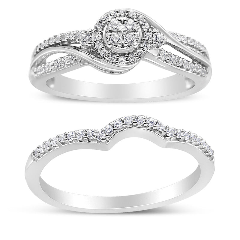 Bids.com .925 Sterling Silver 1/3 Cttw Composite Diamond Frame Bypass Bridal Set Ring and Band (I-J Color, I2-I3 Clarity) - Ring Size 7 Rings White Smoke 7 / White.Sterling Silver,9 / White.Sterling Silver,6 / White.Sterling Silver,8 / White.Sterling Silver,5 / White.Sterling Silver,10 / White.Sterling Silver,11 / White.Sterling Silver,12 / White.Sterling Silver,4 / White.Sterling Silver,13 / White.Sterlin