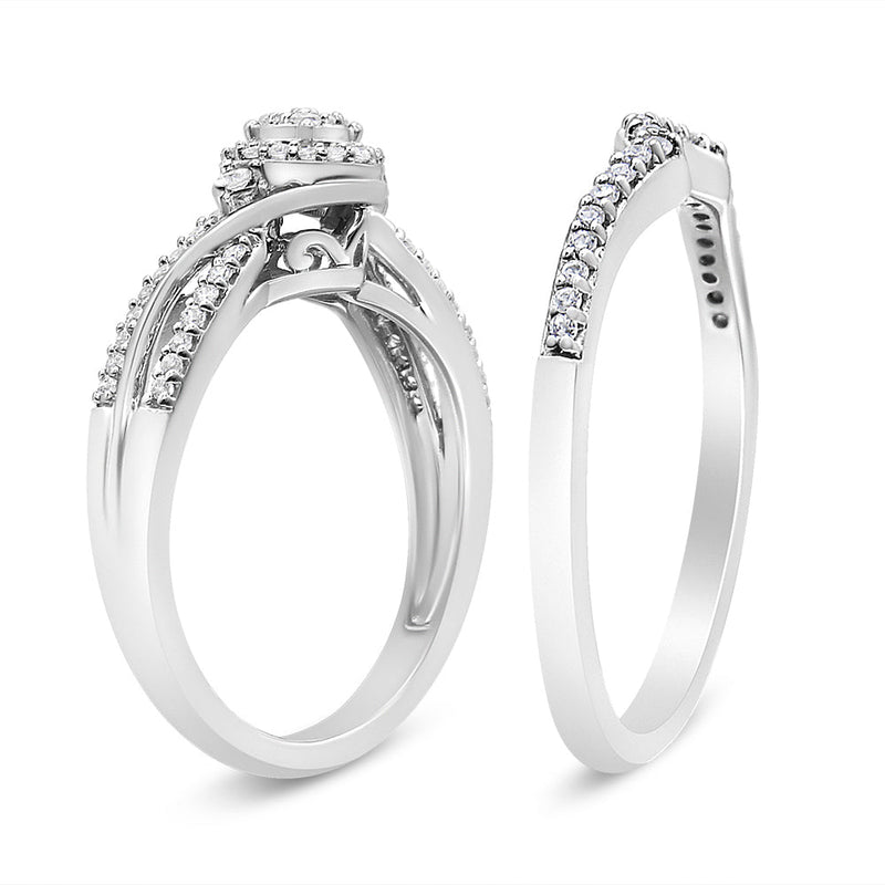 Bids.com .925 Sterling Silver 1/3 Cttw Composite Diamond Frame Bypass Bridal Set Ring and Band (I-J Color, I2-I3 Clarity) - Ring Size 7 Rings White Smoke 7 / White.Sterling Silver,9 / White.Sterling Silver,6 / White.Sterling Silver,8 / White.Sterling Silver,5 / White.Sterling Silver,10 / White.Sterling Silver,11 / White.Sterling Silver,12 / White.Sterling Silver,4 / White.Sterling Silver,13 / White.Sterlin