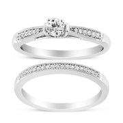 Bids.com .925 Sterling Silver 1/3 Cttw Diamond Classic Engagement Ring Bridal Set with Milgrain (I-J Color, I3 Clarity) - Ring Size 7 Rings White Smoke 7 / White.Sterling Silver,6 / White.Sterling Silver,5 / White.Sterling Silver,10 / White.Sterling Silver,8 / White.Sterling Silver,9 / White.Sterling Silver