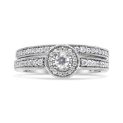 Bids.com .925 Sterling Silver 1/2 Ctw Diamond Halo and Milgrain Engagement Ring Bridal Set (I-J Color, I3 Clarity) - Ring Size 7 Rings Gray 7 / White.Sterling Silver,6 / White.Sterling Silver,8 / White.Sterling Silver,9 / White.Sterling Silver