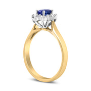 Bids.com 14K Yellow Gold 1/5 Cttw Round Diamond and 6x4mm Oval Blue Tanzanite Halo Ring (H-I Color, I1-I2 Clarity) - Size 7.75 Rings White Smoke 7.75 / Yellow.Gold