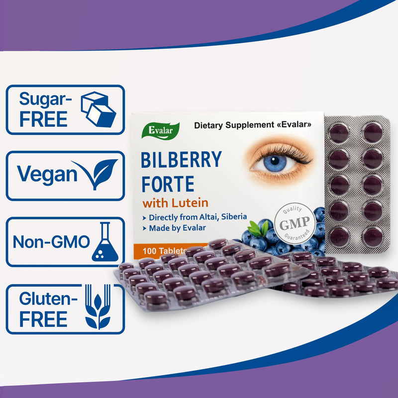 SiberianGreen.com Blueberry Forte with Lutein - 100 Tablets- Vision care and Eye care supplement Herbs White Smoke