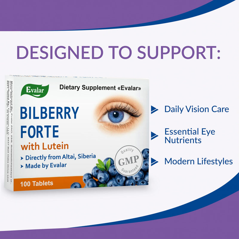 SiberianGreen.com Blueberry Forte with Lutein - 100 Tablets- Vision care and Eye care supplement Herbs White Smoke