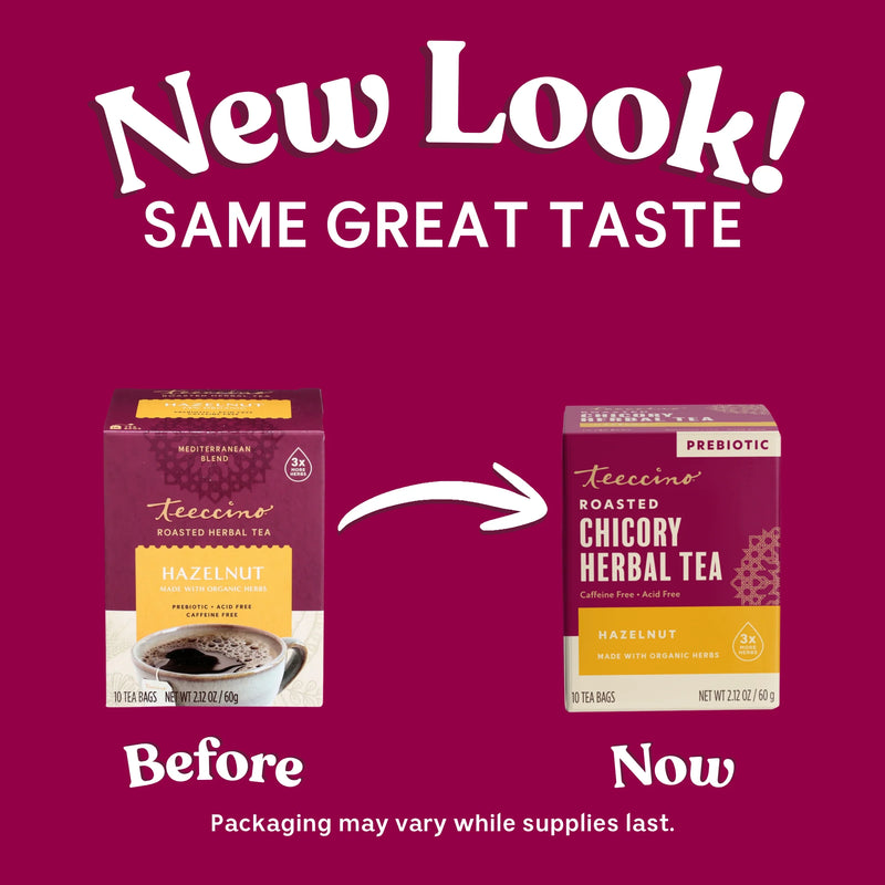 Teeccino Hazelnut Roasted Herbal Tea Herbal Tea Brown 25 tea bags,10 tea bags,50 tagless tea bags