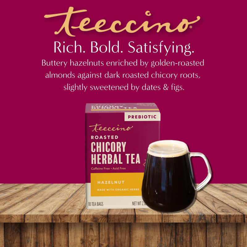 Teeccino Hazelnut Roasted Herbal Tea Herbal Tea Brown 25 tea bags,10 tea bags,50 tagless tea bags