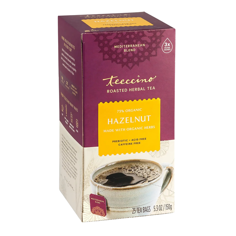 Teeccino Hazelnut Roasted Herbal Tea Herbal Tea Gold 25 tea bags,10 tea bags,50 tagless tea bags