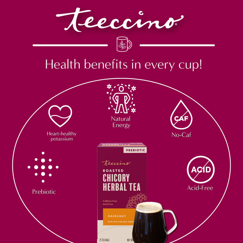 Teeccino Hazelnut Roasted Herbal Tea Herbal Tea Brown 25 tea bags,10 tea bags,50 tagless tea bags