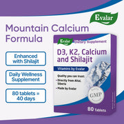 SiberianGreen.com Mountain Calcium with Vitamins D3 + K2 and Shilajit - 80 Tablets | Evalar Herbs White Smoke