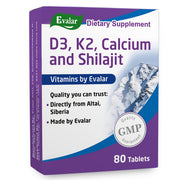 SiberianGreen.com Mountain Calcium with Vitamins D3 + K2 and Shilajit - 80 Tablets | Evalar Herbs White Smoke