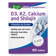 SiberianGreen.com Mountain Calcium with Vitamins D3 + K2 and Shilajit - 80 Tablets | Evalar Herbs White Smoke