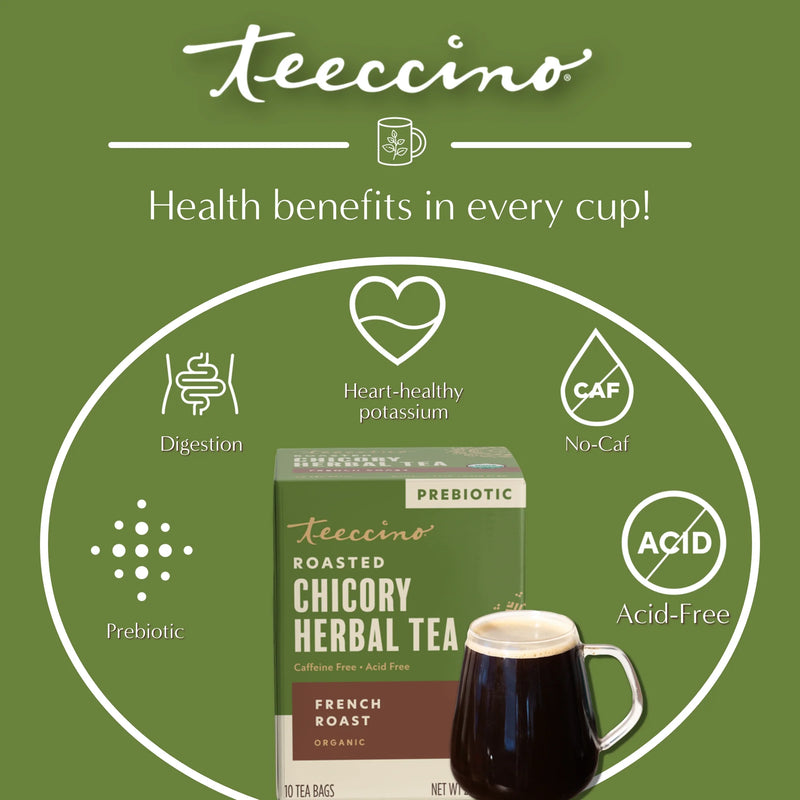 Teeccino French Roast Roasted Herbal Tea Herbal Tea Olive Drab 25 tea bags,10 tea bags,50 tagless tea bags