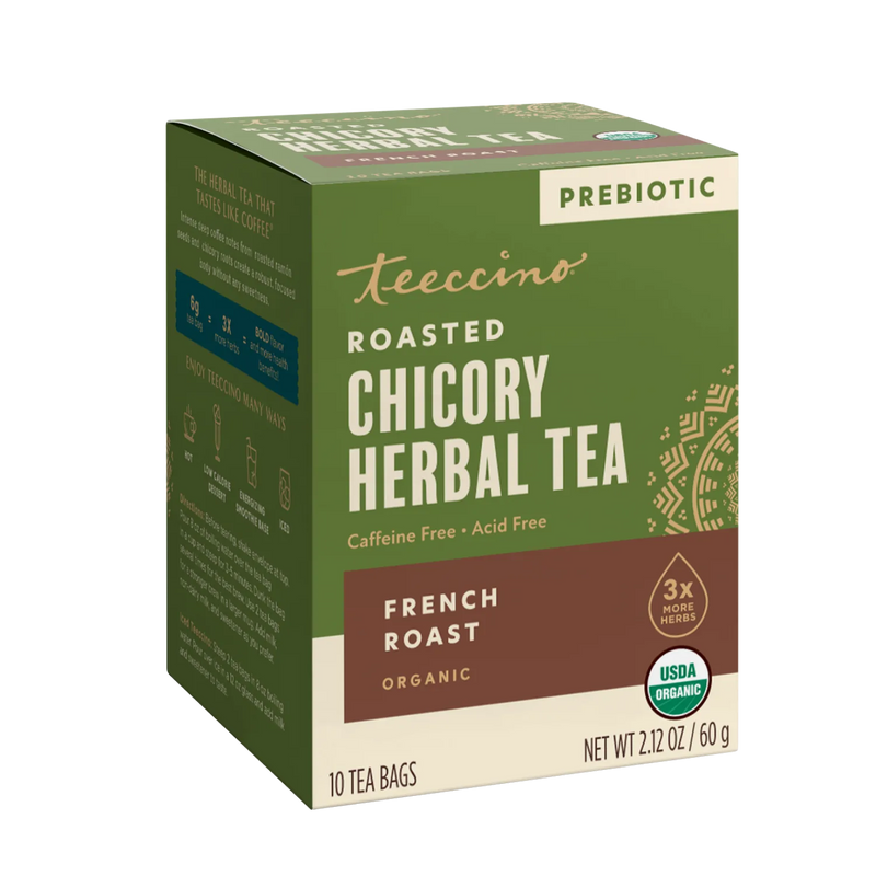 Teeccino French Roast Roasted Herbal Tea Herbal Tea Dark Olive Green 25 tea bags,10 tea bags,50 tagless tea bags