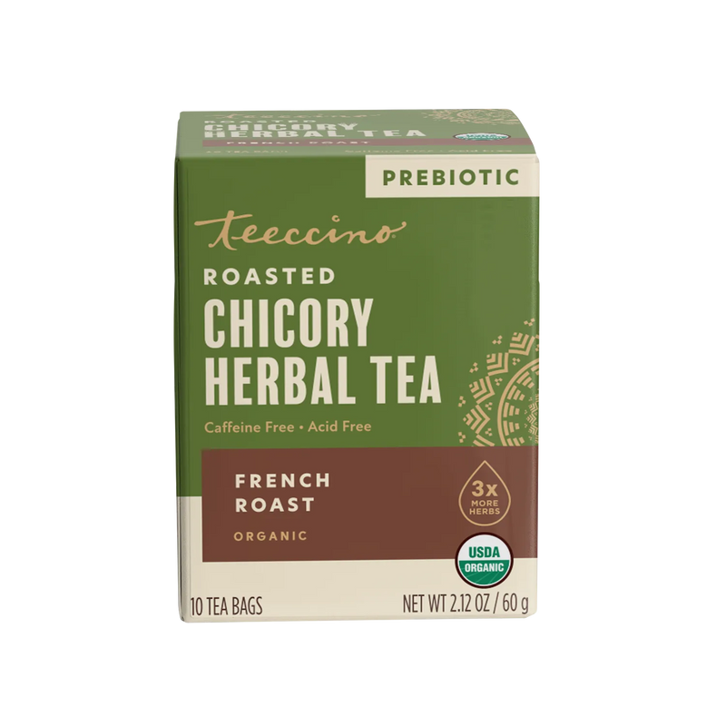 Teeccino French Roast Roasted Herbal Tea Herbal Tea Dark Olive Green 25 tea bags,10 tea bags,50 tagless tea bags